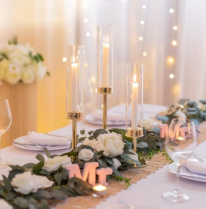Gifts Actually - 3 Pcs Taper Candle  Glass Candle holder (Hurricane Style)