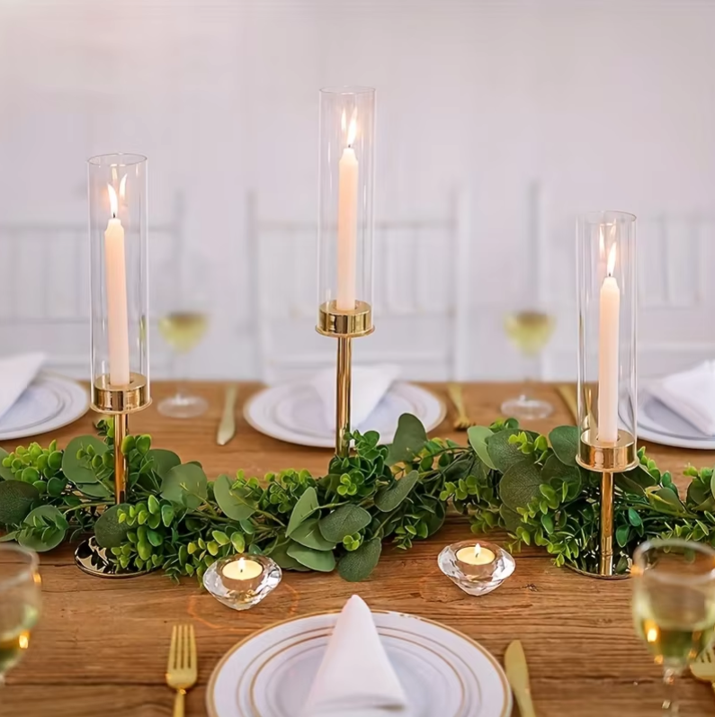 Gifts Actually - 3 Pcs Taper Candle  Glass Candle holder (Hurricane Style)