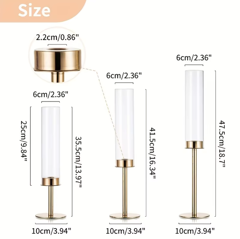 Gifts Actually - 3 Pcs Taper Candle  Glass Candle holder (Hurricane Style) - Sizes