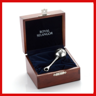 Gifts Actually - Baby Rattle in Wooden box - Royal Selangor Pewter