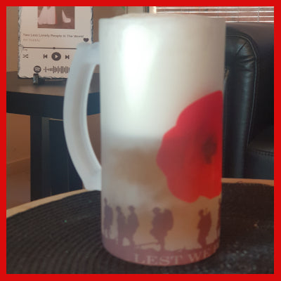 Gifts Actually - Beer Mug - Frosted Glass - Anzac - Lest We Forget
