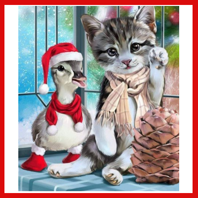 Gifts Actually – Paint By Numbers (DIY Paint kit) - Christmas - Kitten and Duckling