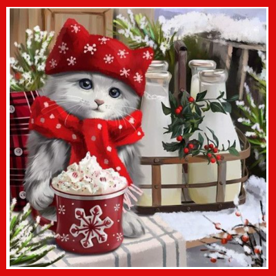 Gifts Actually – Paint By Numbers (DIY Paint kit) - Christmas Scene - Kitten