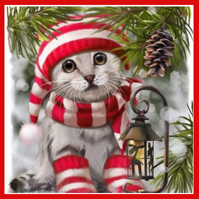 Gifts Actually – Paint By Numbers (DIY Paint kit) - Christmas Scene - Kitten