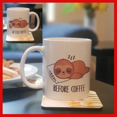 Gifts Actually - Coffee Cup - Sloth Design - Before Coffee & After Coffee