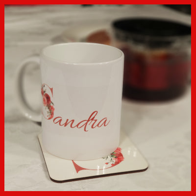 Gifts Actually - "Name" Mug & Coaster Set-  Rose design