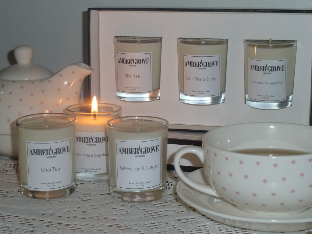 Soy Wax Candles - "High Tea" Collection (3 x votive candles) - Amber Grove