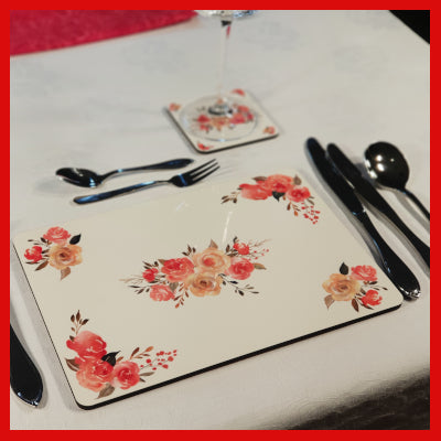 Gifts Actually - Placemat/Coaster set - Floral Collection - Rose design