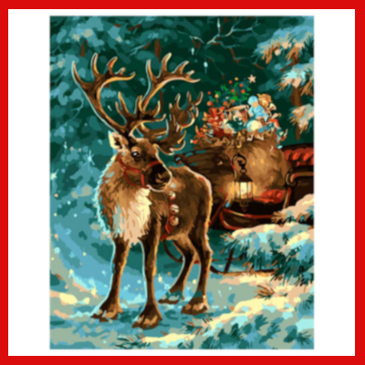Gifts Actually - Paint By Numbers - (DIY Paint kit) - Reindeer and Sleigh