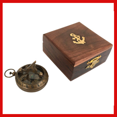 Gifts Actually - Pocket Sundial Compass Antique Finish 45mm - Sundial and Box