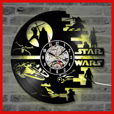 Gifts Actually - Wall Clock - Star Wars -  7 LED Lights Laser cut vinyl record