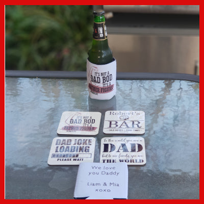 Gifts Actually - Coaster & Stubby combo Set - Father's Day / For Dad (Set 1) (Personalised)