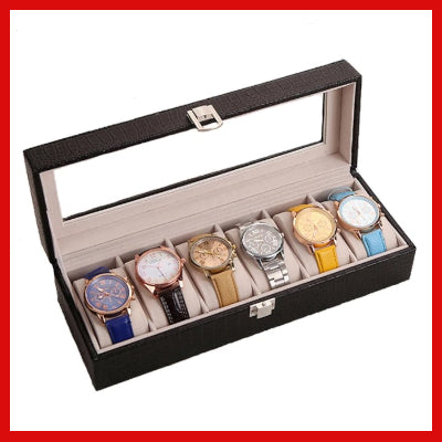 Gifts Actually - Watch Case, Black Leather - Holds 6 Watches