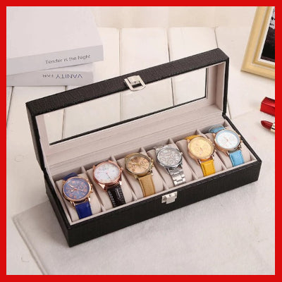 Gifts Actually - Watch Case, Black Leather - Holds 6 Watches