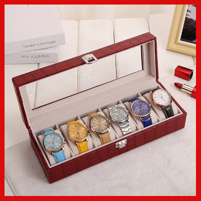 Gifts Actually - Watch Case - Red Faux Leather - Holds 6 Watches