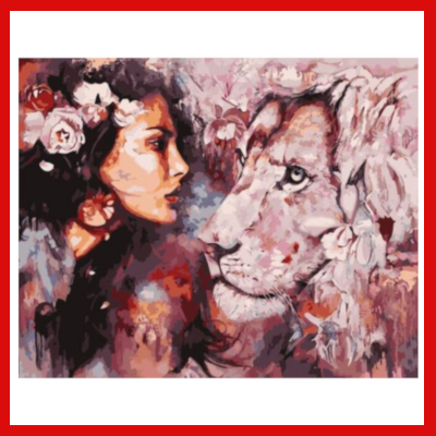 Gifts Actually - Paint By Numbers - Woman and Lion (DIY Paint kit)