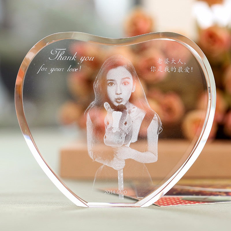 Gifts Actually - Personalised Digital Image Crystal Photo Frame - Heart Shape - Main  Image